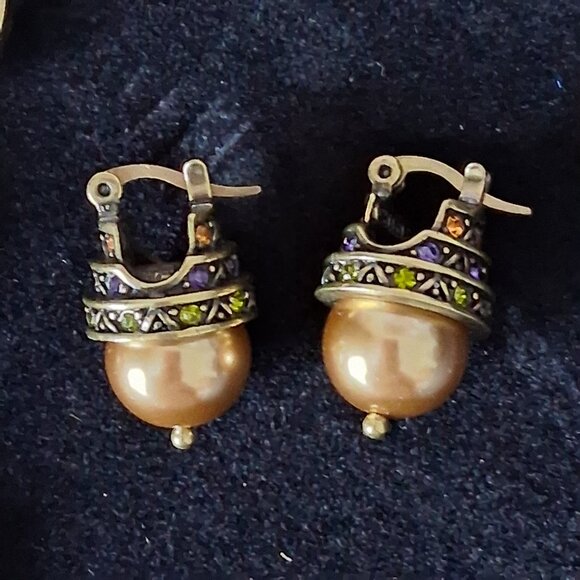 HEIDI DAUS GOLD PEARL ART DECO PENDANT NECKLACE & EARRINGS WITH CRYSTALS NIB - Picture 6 of 8